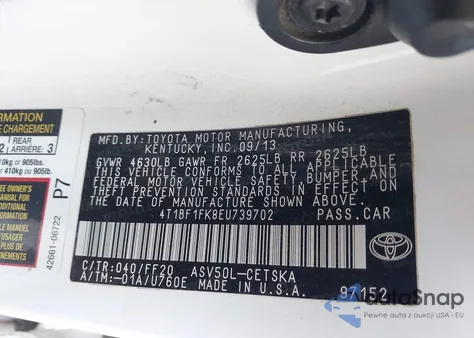 2014 Toyota Camry Se from USA, damaged, VIN 4T1BF1FK8EU739702